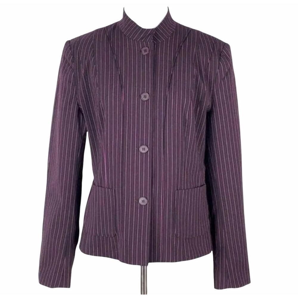 Ocsar De La Renta Pinstripe Print Blazer Size 10 Womens Large Purple Pink L